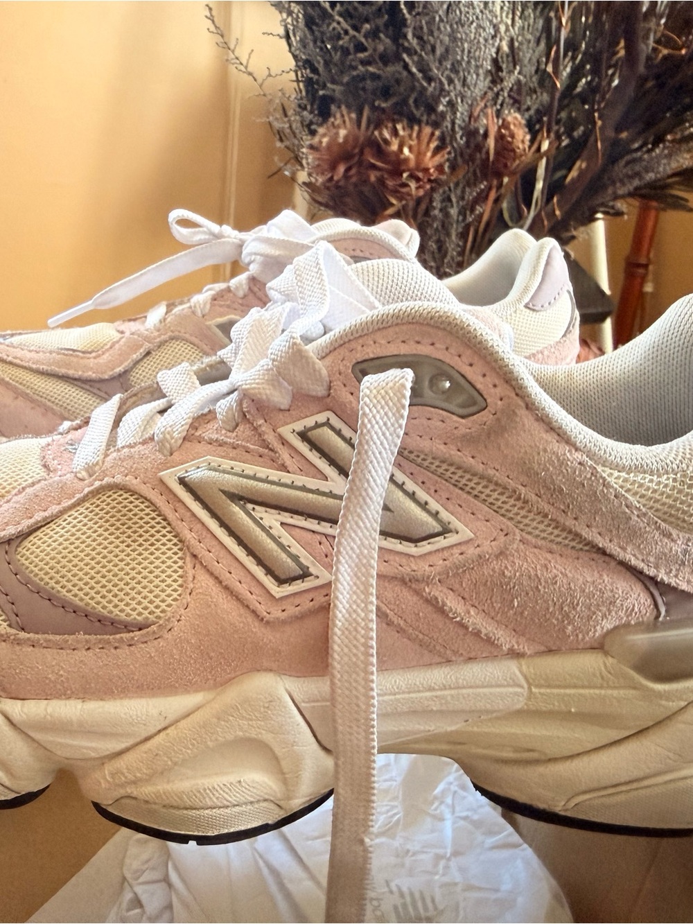 New Balance Soft Pink Suede & White Mesh Trainers
